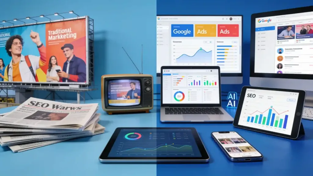 Comparación entre marketing digital y marketing tradicional aplicada a empresas modernas