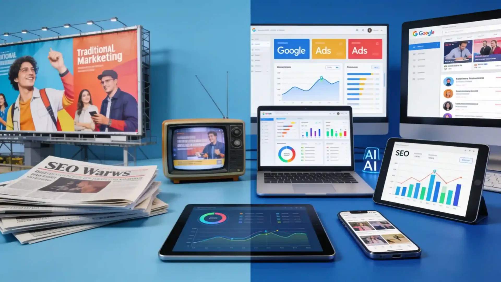 Comparación entre marketing digital y marketing tradicional aplicada a empresas modernas