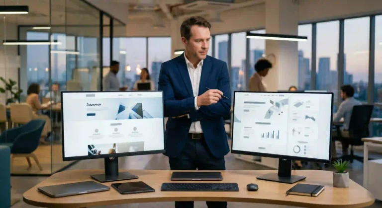 Desarrollo web a medida vs plantillas comparado en pantallas digitales para empresas