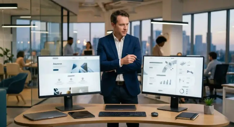 Desarrollo web a medida vs plantillas comparado en pantallas digitales para empresas
