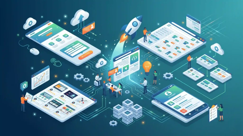 Desarrollo web empresarial con estructura de sitio, formularios, ecommerce y automatización digital