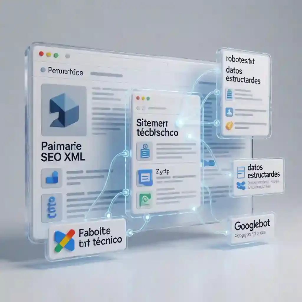 Auditoría de SEO técnico para páginas web mostrando Core Web Vitals y arquitectura del sitio.
