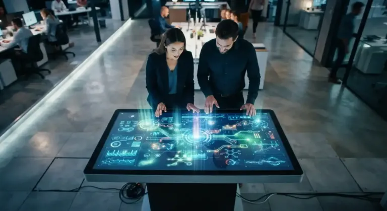 Panel digital de automatización de procesos con inteligencia artificial y flujos de datos operativos en una PYME.