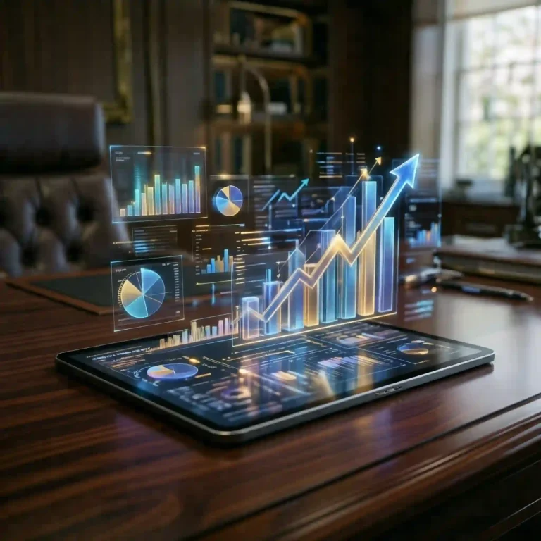 Calculadora digital y gráficos financieros representando el costo y presupuesto de implementar inteligencia artificial en una empresa.