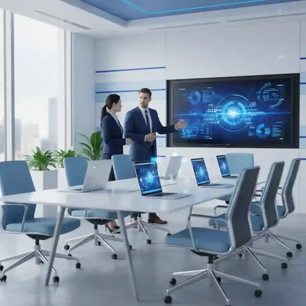 Equipo de trabajo utilizando inteligencia artificial para mejorar la productividad, automatizar procesos y aumentar el crecimiento empresarial.