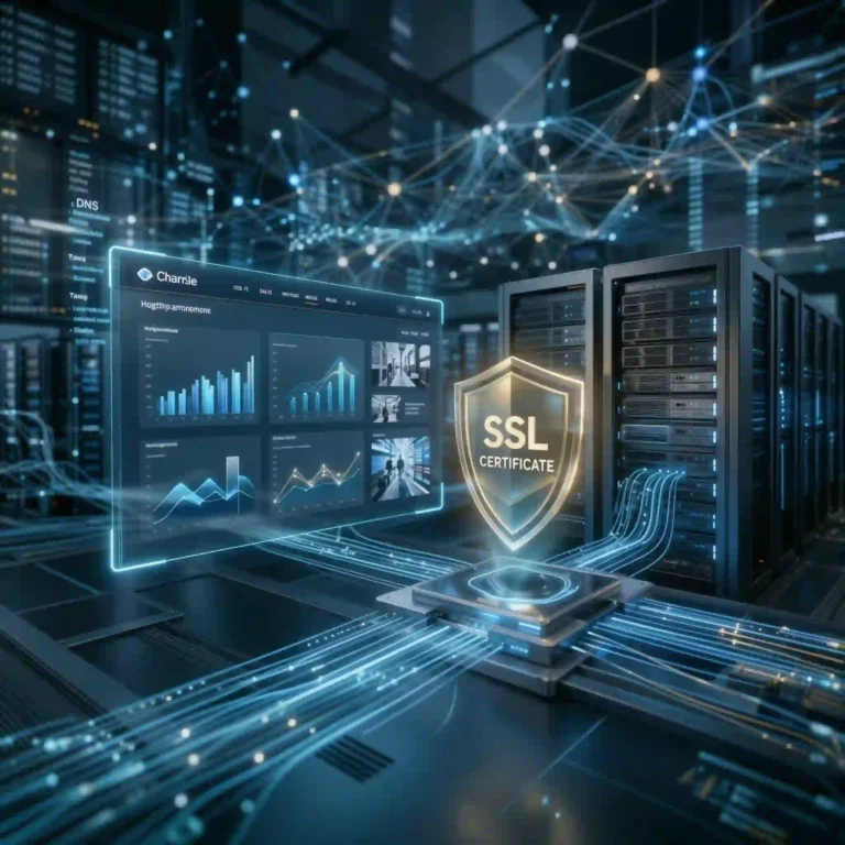 Dominio web conectado a un hosting seguro con certificado SSL para una página web profesional.