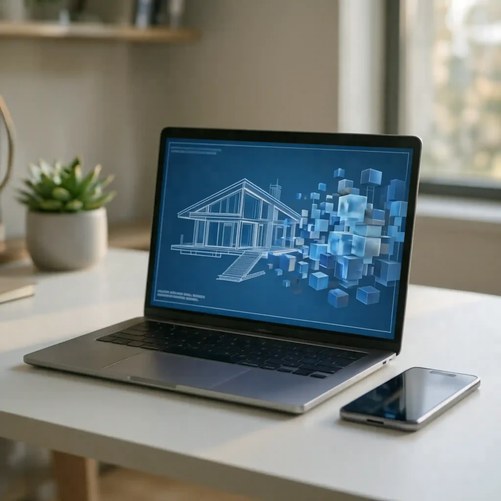 Plano digital conceptual que simboliza la construcción y desarrollo de software a la medida para empresas.