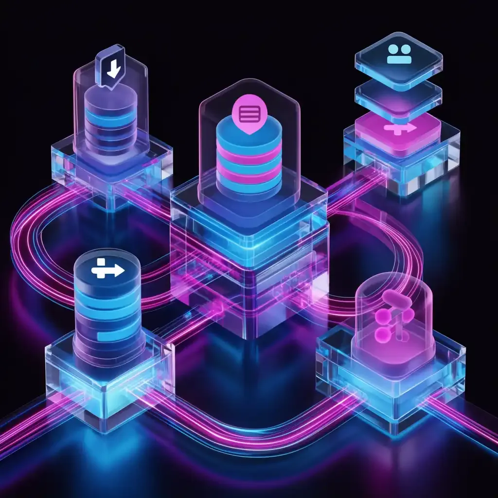 Arquitectura isométrica en 3D de una infraestructura de comercio electrónico rápida y conectada a la medida.