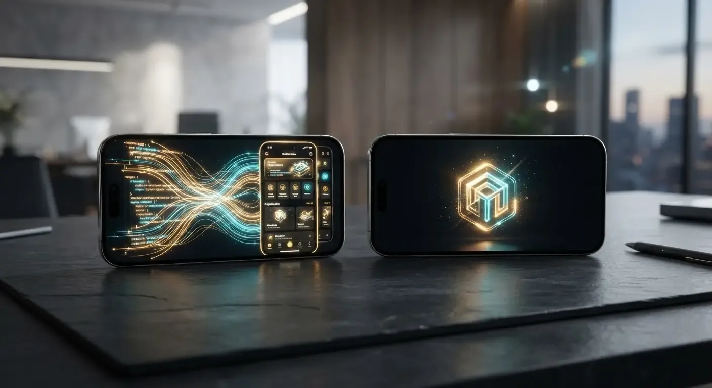 Comparativa visual en pantallas de smartphones entre una Progressive Web App y una aplicación móvil nativa.
