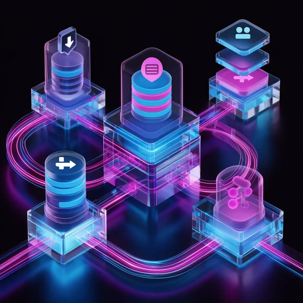 Arquitectura isométrica en 3D de una infraestructura de comercio electrónico rápida y conectada a la medida.
