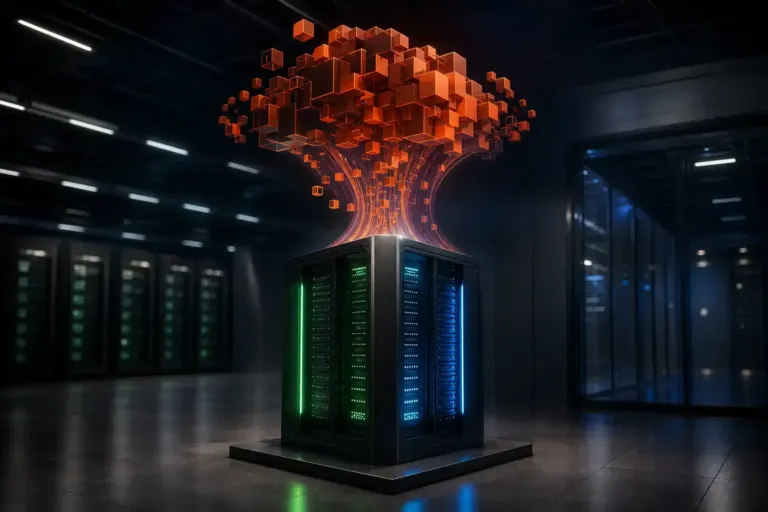 Servidores dedicados de alto rendimiento en un centro de datos privado, representando la repatriación de la nube.