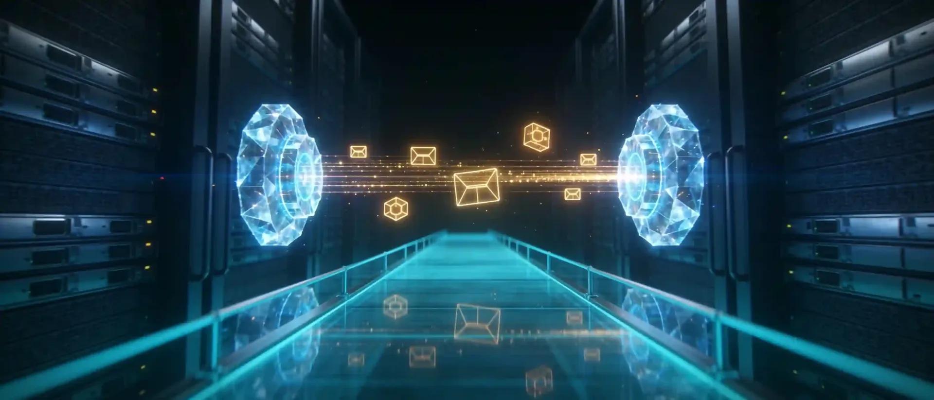 Representación digital de dos redes de agentes de inteligencia artificial conectándose mediante el protocolo estandarizado A2A.