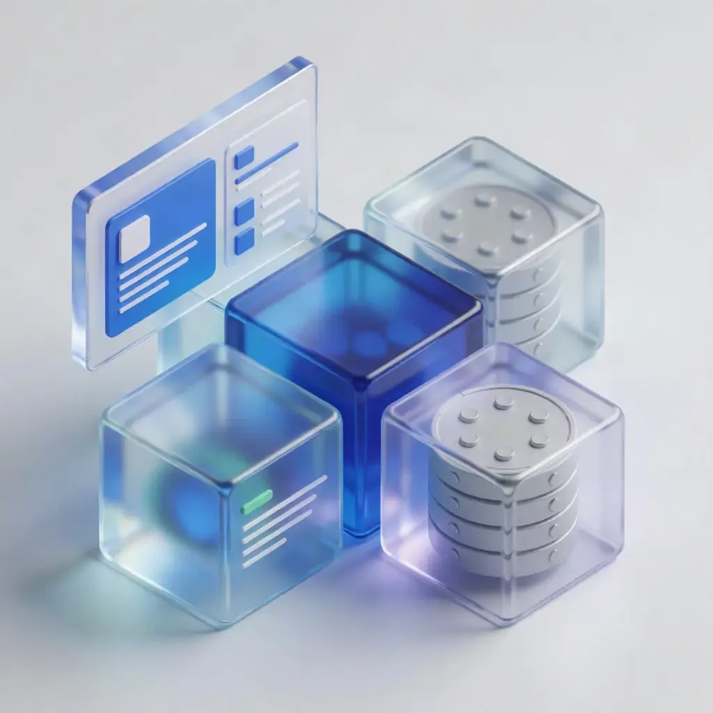 Estructura isométrica en 3D de una plataforma a la medida que genera automáticamente archivos de contexto para inteligencia artificial.
